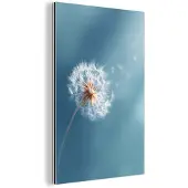 MuchoWow Aluminium schilderij 20x30 cm - Wanddecoratie metaal - Paardenbloem - Wind - Blauw - Metalen muurdecoratie woonkamer - Decoratie industrieel - Foto op dibond - Industriële accessoires slaapkamer