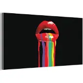 MuchoWow Aluminium schilderij 80x40 cm - Wanddecoratie metaal - Lippen - Kleuren - Zwart - Metalen muurdecoratie woonkamer - Decoratie industrieel - Foto op dibond - Industriële accessoires slaapkamer