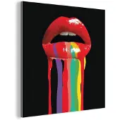 MuchoWow Aluminium schilderij 50x50 cm - Wanddecoratie metaal - Lippen - Kleuren - Zwart - Metalen muurdecoratie woonkamer - Decoratie industrieel - Foto op dibond - Industriële accessoires slaapkamer
