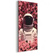 MuchoWow Aluminium schilderij 40x80 cm - Wanddecoratie metaal - Bloemen - Roze - Astronaut - Metalen muurdecoratie woonkamer - Decoratie industrieel - Foto op dibond - Industriële accessoires slaapkamer