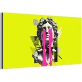 MuchoWow Aluminium schilderij 40x20 cm - Wanddecoratie metaal - Buste - Verf - Geel - Metalen muurdecoratie woonkamer - Decoratie industrieel - Foto op dibond - Industriële accessoires slaapkamer