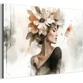 MuchoWow Aluminium schilderij 90x60 cm - Wanddecoratie metaal - Bloesem - Portret - Gezicht - Metalen muurdecoratie woonkamer - Decoratie industrieel - Foto op dibond - Industriële accessoires slaapkamer