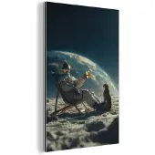 MuchoWow Aluminium schilderij 100x150 cm - Wanddecoratie metaal - Astronaut - Kat - Glas - Stoel - Metalen muurdecoratie woonkamer - Decoratie industrieel - Foto op dibond - Industriële accessoires slaapkamer