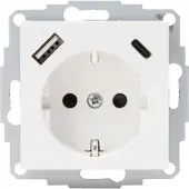 Kopp Athenis Wandcontactdoos 1-voudig Met Randaarde En Shutters, 2-voudig Usb-a+c Helder Wit