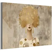 MuchoWow Aluminium schilderij 60x40 cm - Wanddecoratie metaal - Goud - Portret - Vrouw - Metalen muurdecoratie woonkamer - Decoratie industrieel - Foto op dibond - Industriële accessoires slaapkamer