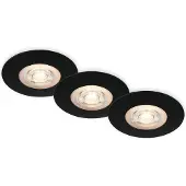 Briloner LED inbouwspot Kulana zwart set van 3 IP65, zwart, Woon-/ Eetkamer, Kunststof, Modern