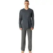 Schiesser Pyjama lang ' Comfort Essentials ' donkergrijs