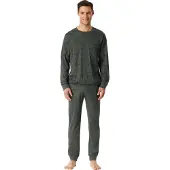 Schiesser pyjama set katoen lange mouw geprint donkergroen