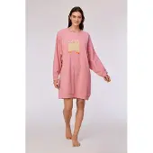 Woody slaapkleed meisjes/dames velours - roze - kat - 252-10-WDA-V/404 - maat XXL