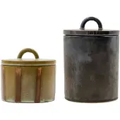 House Doctor Tallic Voorraadpot 2 Stuks Zand/zwart - Dozen en kisten Steengoed Brown - 900000056