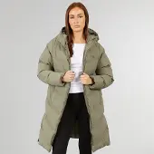 Closure London Dames Langvallende Puffer Jas Met Split Zoom Olive