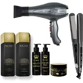 INOAR Moroccan Keratin 2 x 1000ml & LIZZE TITANIO 480 F EXTREME & 250° C stijltang & Lizze Extreme Haardroger 2400 WATTS & Glanzend Haar & Shampoo & Conditioner na Keratinebehandeling
