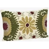 Madam Stoltz - Handgeborduurde Suzani Fluwelen Kussenhoes - 40x60 cm - Roomwit