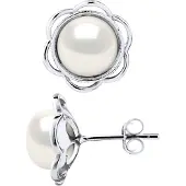 Diadema Stud Earrings FLOWER Zoet Water Beads knoppen 8-9mm White 925