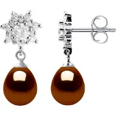 Diadema Oorbellen Dangle zoetwater parels 7-8mm Chocolate Peren Sieraden 925