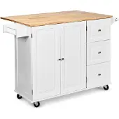 Costway rollende keukentrolley, keukenwagen met handdoekhouder, houten keukenkast, serveerwagen wit, keukenwagen, microgolfovenwagen, dressoir 135x76x91cm