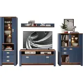 Innostyle Dijon bovenkastje van houtmateriaal Parisian Blue/Haveleiche Cognac LED-verlichting