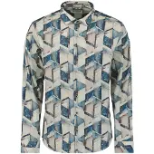 No-excess Overhemd ivoor / donkerblauw