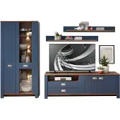 Innostyle Dijon bovenkastje van houtmateriaal Parisian Blue/Haveleiche Cognac LED-verlichting
