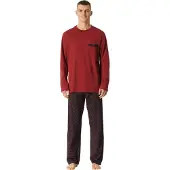 Schiesser Pyjama lang ' Comfort Nightwear ' donkerrood