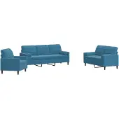 vidaXL 3-delige Loungeset met kussens en bolsters fluweel blauw