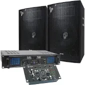 Skytec DJ set. Luidspreker, versterker en mengpaneel combinatie 700W
