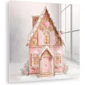 MuchoWow Glasschilderij 50x50 cm - Schilderij acrylglas - Huisje - Suiker - Pastel - Foto op glas - Muurdecoratie woonkamer - Wanddecoratie slaapkamer - Schilderijen