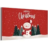 MuchoWow Aluminium schilderij 160x80 cm - Wanddecoratie metaal - Kerstgroet - Sneeuw - Rood - Metalen muurdecoratie woonkamer - Decoratie industrieel - Foto op dibond - Industriële accessoires slaapkamer