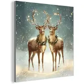 MuchoWow Aluminium schilderij 90x90 cm - Wanddecoratie metaal - Kerstmagie - Winterwoud - Rendier - Metalen muurdecoratie woonkamer - Decoratie industrieel - Foto op dibond - Industriële accessoires slaapkamer