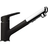 Schock armatuur DAJA in de kleur NERO, met een verstelbare douchekop/douchebuis, een mengkraan met één hendel en CRISTALITE PLUS materiaal