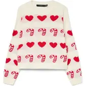 Vero Moda Trui 'CANDYHEARTS' beige / rood