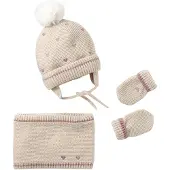 Vertbaudet Geborduurde hartjes babyset muts, snood en wanten