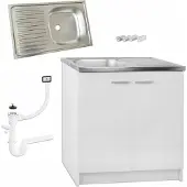 Stamar - Keukenkast Set 80cm Staand + Spoelbak + Afvoer + Bevestigingen - Wit