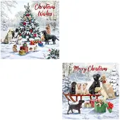 Benza 12 Traditionele Engelstalige dubbele Kerstkaarten met honden - 14 x 14 cm