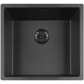 Lorreine Black Quartz series spoelbak 40x40 onderbouw, vlakinbouw plug zwart