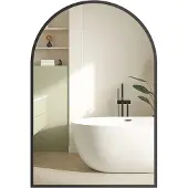 Songmics Gebogen wandspiegel met aluminium kader voor badkamer, inktzwart