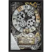 Gilde wandklok, rechthoekig, steampunk-stijl, met tandwielmotief, glas, metaal, zwart, champagnekleurig, zilverkleurig, verpakkingseenheid 1.Hoogte: 40,50 cmBreedte: 27,50 cmDiepte: 6,00 cm46426