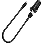 Borofone , autolader met 2 USB-poorten en Lightning-kabel, robuust, zwart