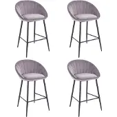 Lina Liberty Barstoel Grijs - Set van 4 - Velvet - Barkrukken
