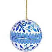 Sass & Belle Blauwe kerstbal met bloemen -