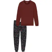 Schiesser Pyjama lang ' Family ' donkerblauw / bordeaux