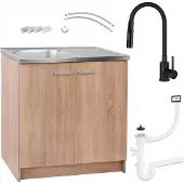 Stamar - Keukenkast Eiken Sonoma 80cm - Kraan - Flexibel 2in1 - Zwart