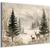 MuchoWow Aluminium schilderij 30x20 cm - Wanddecoratie metaal - Bos - Herten - Winter - Sneeuw - Metalen muurdecoratie woonkamer - Decoratie industrieel - Foto op dibond - Industriële accessoires slaapkamer