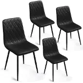 Lina Elisia Eetkamerstoelen - Stoel - Zwart - Set van 4 - Velvet