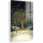 MuchoWow Glasschilderij 20x30 cm - Schilderij acrylglas - Feestboom - Winterhemel - Kleurrijk - Foto op glas - Muurdecoratie woonkamer - Wanddecoratie slaapkamer - Schilderijen