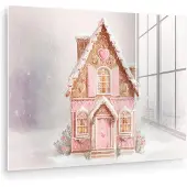 MuchoWow Glasschilderij 80x60 cm - Schilderij acrylglas - Huisje - Suiker - Pastel - Foto op glas - Muurdecoratie woonkamer - Wanddecoratie slaapkamer - Schilderijen