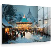 MuchoWow Glasschilderij 120x80 cm - Schilderij acrylglas - Winterkermis - Dorp - Kleurrijk - Foto op glas - Muurdecoratie woonkamer - Wanddecoratie slaapkamer - Schilderijen