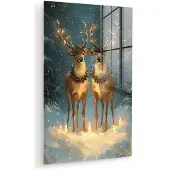MuchoWow Glasschilderij 40x60 cm - Schilderij acrylglas - Dennensprookje - Rendier - Nacht - Foto op glas - Muurdecoratie woonkamer - Wanddecoratie slaapkamer - Schilderijen