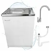 Stamar - Keukenkast 60cm met Wastafel + Wastafelkraan - Keuken meubel - Wit