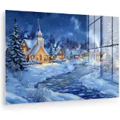 MuchoWow Glasschilderij 180x120 cm - Schilderij acrylglas - Winteravond - Kerstdorp - Donker - Foto op glas - Muurdecoratie woonkamer - Wanddecoratie slaapkamer - Schilderijen